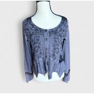 Vintage Magic‎ Blue Embroidered Boho Top